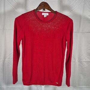Calvin Klein Crimson Knit Top with Sparkle Detail